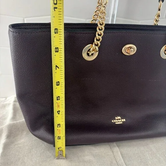 Coach Turnlock Chain Tote - Pebbled Leather - Eggplant/Dark Mauve - Picture 7 of 11